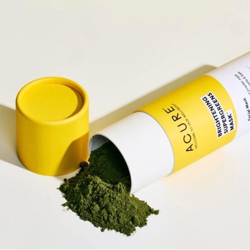 Acure Brightening Supergreens Mask - Concentrated Green Facial Mask to Cleanse, Detoxify, and Moisturize - Water-Activated Powder Face Mask with Spirulina, Chlorella & Kale - All Skin Types 1 oz