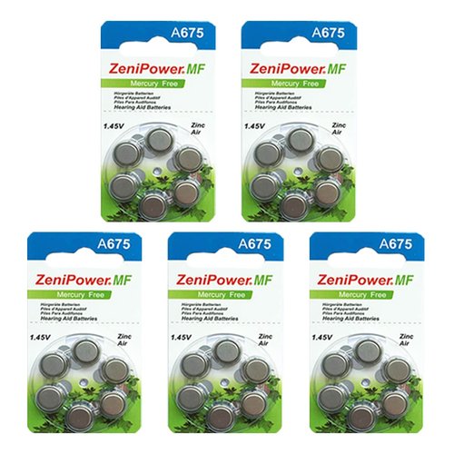 ZeniPower Mercury Free Hearing Aid Batteries Zinc Air Size 675 (30 Batteries)