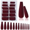 AddFavor XXL Extra Long Press on Nails Coffin Matte Fake Nails Full Cover Acrylic False Nails 12 Sizes 120pcs Burgundy Nail Tips for Women Fingernails Manicure Design
