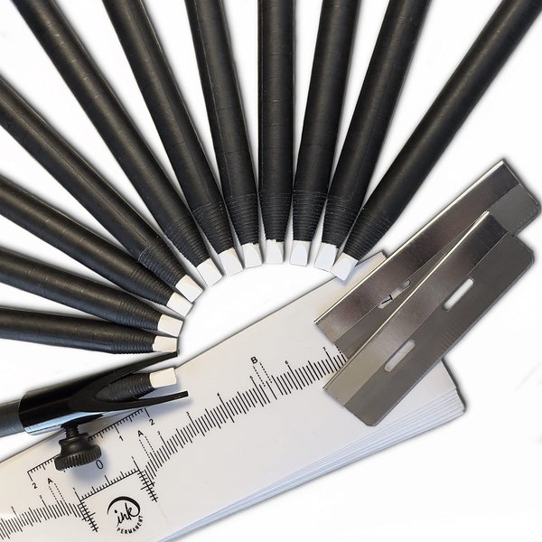 Ink Permanent [12 Pack] Brow Mapping Pencil, Microblading Pencil for Eyebrows, Brow Pencil Mapping Kit for Brow Mapping, Microblading, Permanent Makeup with Eyebrow Pencil Sharpener - Eyebrow Shaper