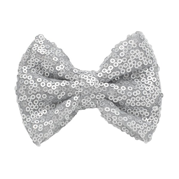 HAIRBOWS Girls' 3.5-Inch Glitter Bow Hairpin - Sparkling Sequin Bow Tie Hair Clip for Girls,Teens, and Women, Silver