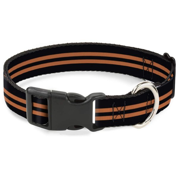 Buckle-Down Plastic Clip Collar - Stripe Black/Orange - 1/2" Wide - Fits 6-9" Neck - Small