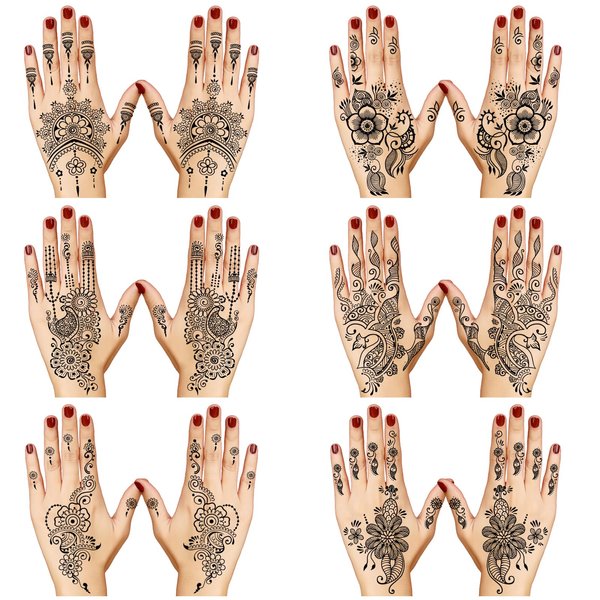 Henna Tattoo Stickers Temporary Tattoos Henna Tattoo Stickers kit, Black Henna Stickers Waterproof Removable Fake Tattoos for Women Party Beach, Festivals…