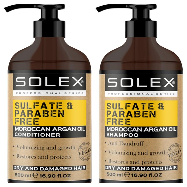 Solex Moroccan Argan Oil Shampoo and Conditioner Set - Sulfate & Paraben Free - Anti Dandruff - Treatment for Men & Women Hair Thickening Volumizing Products, (2 pack x 16.9 Fl Oz. / 500 mL)