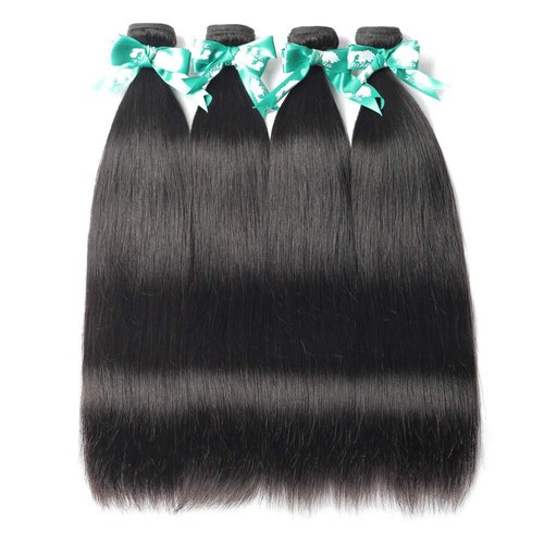 Beauhair Straight Human Hair Bundles 100% Unprocessed Brazilian Straight Virgin Human Hair 4 Bundles Human Hair Extensions Natural Black Color(16 16 16 16)