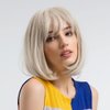 Creamily 12 Inch Short Blonde Wig for White Women Shoulder Length Straight Bob Wigs with Bangs Synthetic Hair Wigs Halloween Costumes Cosplay Wig for Women (16/613 Blonde Wig)
