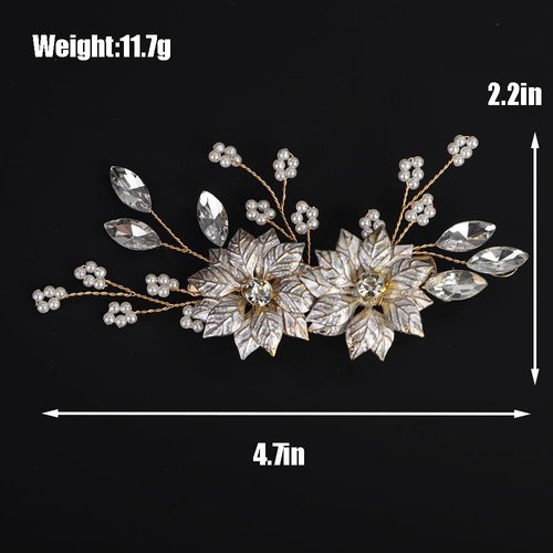 BERYUAN Gold Leaves Flower Pearls Hair Clips Gold Wedding Hair Clips Wedding Bridal Hair Clips Pearls Rhinestone Bridal Hairpiece for Brides Bridesmaid Girls