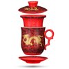 YURROAD Chinese Dragon Pattern Tea-Mug with Strainer Infuser and Lid and Saucer Ceramic Tea Mug Convenient System Chinese Porcelain Personal Tea Cup 13.5 oz(380ml) - RED, TC400