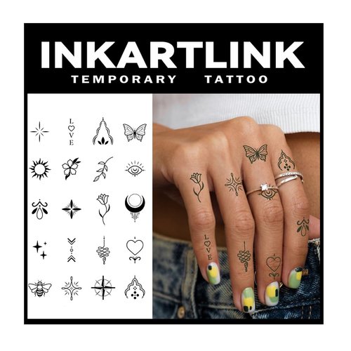 INKARTLINK Tattoo Tech, 2 Sheets Medium Semi Permanent Tattoo, Adult Art Design Temporary Tattoos, Lasts 1-2 Weeks, Waterproof, Realistic Look, No Adhesive, No Reflection (Woman's Finger Flowers)