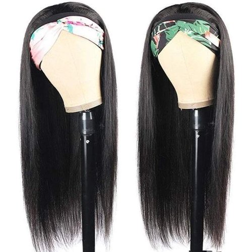 Angie Queen Sraight Human Hair Headband Wig for Black women Headband Human Hair Wigs Glueless Brizilian Virgin Hair None Lace Front Wigs Machine Made Headband Wigs 180% Density (22" Headband wigs)