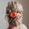 Fangsen Boho Rose Rose Flower Yellow Chamomile Little Sunflower Eucalyptus Leaves Lover Grass Hair Comb Bridal Headpiece Floral Hair Accessories for Brides and Bridesmaids Silver (Coral Red)