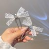 TUCEWP White Lace Hair Bows 2Pcs Metal Bow Hair Clips Sparkly Rhinestones Hair Pins Sweet Coquette Hair Barrette Snap Y2k Silver Bowknot Alligator Hair Clips Fairy Hair Accessories for Women Girls