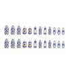 Blue Flower Press on Nails Short Almond Fake Nails Totem Demon Eye Pattern Acrylic False Nails Full Cover Summer Glossy Glue on Nails with Glitter Gold Stripe Designs for Women Girls Nails Decor 24PCS
