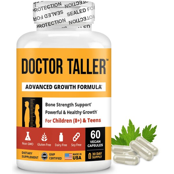 NuBest Doctor Taller - Bone Strength Supports, Enhance Immune System - Keto with Calcium, Vitamin D3, Vitamin K2, Amino Acids & Herbs for Children (8+) - 60 Vegan Capsules | 1 Month Supply