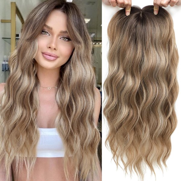 gulagula Hair Topper 20" Wavy Hair Toppers for Women 6.5”X6.5” Base Size Toppers Hair Pieces for Women with Thinning Hair Wavy Clip In Hair Extensions