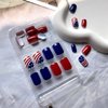 Independence Day Press on Nails Short Square Fake Nails American Flag Designs False Nails Glossy 4th of July Red Blue Acrylic Nails USA Patriotic Full Cover Glue on Nails for Women and Girls
