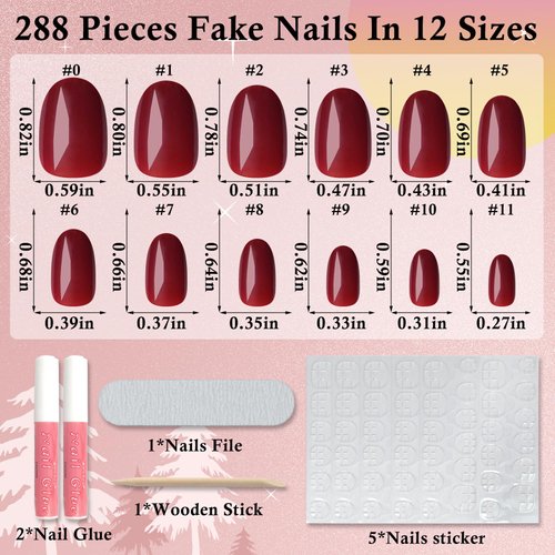 LoveOurHome 288pc Oval Press on Nails Short Fake Nails Tips Acrylic Nails Press ons Nail Short Almond Glue on Nail French Tips Press on Nail Women Girls Artificial False Nail with Adhesive Tabs