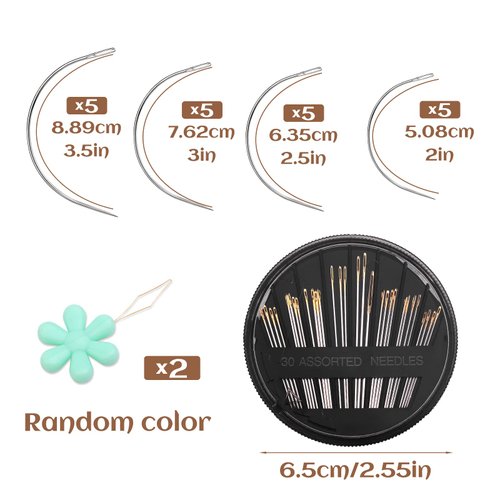 Premium Hand Sewing Needles, Curved Needles, Hand Sewing Needles Kit Assorted Needles Sharp Sewing Needles 4 Size Leather Curved Needles with Threaders for Leather Repair and Art Crafts