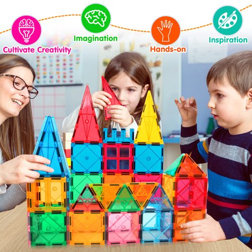 Magnetic Tiles Building Blocks for 3 4 5 6 7 8+ Years Old Boys Girls Colorful Magnet Stacking Toys Birthday Gift for Toddlers STEM Preschool Educational Construction Tiles Set for Kids (Colorful)