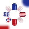 24Pcs Short Petite Press on Nails Blue Red 4th of July Fake Nails Independence Day Star Full Cover Glue on Nails Square Glitter Nail Designs Patriotic False Nails for Acrylic Nail Kit Decorations