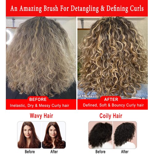 Curly Hair Brush Styling Brush 9 Row for Detangling & Defining Curls KTKUDY Hair Brush for Separating, Shaping Curls - Blow-Drying, Styling & Finishing Brush for Wavy, Curly or Coily Hair