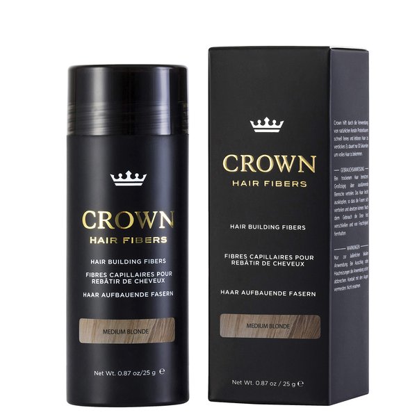CROWN HAIR FIBERS for Thinning Hair (MEDIUM BLONDE) - Instantly Thickens Thinning or Balding Hair for Men & Women - 0.87oz/25g Bottle - Best Natural Keratin Hair Loss Concealer