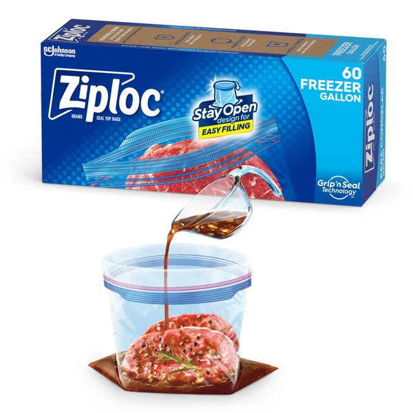 Ziploc Freezer Bags with New Grip 'n Seal Technology, Easy Open Tabs, Gallon, 60 Count