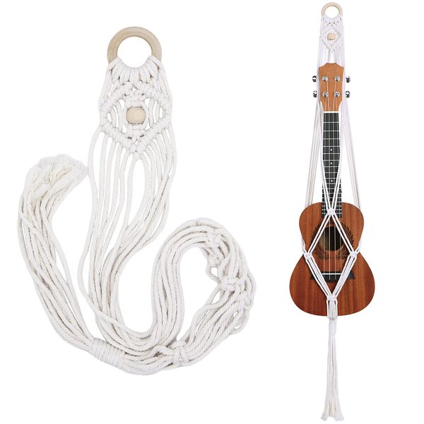 majowir Macrame Ukulele Hanger Ukulele Wall Mount Stand Holder for Soprano Ukulele Cute Macrame Ukulele Stand Wall Decor