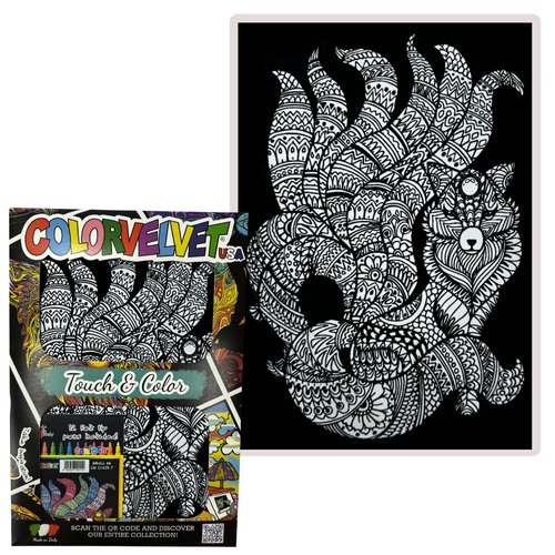Fox Velvet Coloring Poster for Kids and Adults- Kitsune Arts and Craft Kit Includes a 11.75” x 8.25” Picture and 12 Watercolor Markers- Ideal for Travel- Boys and Girls 3+