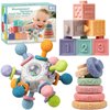 Jyusmile Baby Sensory Teething Toys Set, Montessori Baby Toys 6-12 Months, Incl Newborn Rattle Teether & Baby Blocks & Soft Stacking Rings, Ideal Baby Boy Girl Gifts, Infant Toys 0-3-6-9-12-18 Month