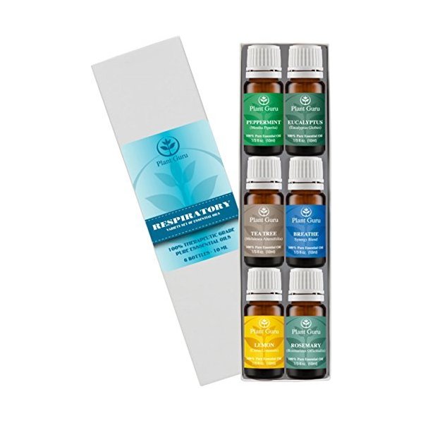 Respiratory Essential Oil Set 6-10 ml Pack Variety Kit 100% Pure Therapeutic Grade for Sinus, Aromatherapy Humidifier Diffuser.