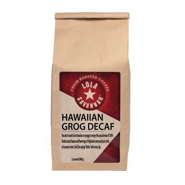 Lola Savannah Hawaiian Grog Whole Bean Coffee - Roasted Arabica Beans Bring The Flavors Of The Tropics To Your Cup Of Coffee | Decaf | 2lb Bag