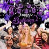 Purple Silver Birthday Decorations for Woman Girls Christmas Xmas Birthday Banner Backdrop Black and Silver Balloons Black Purple Confetti Star Tablecloth Birthday Party decorations for Him Her