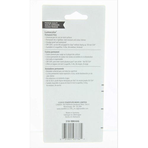 Staedtler Lumocolor Permanent Pen 318-9 Fine 0.6mm Line - Black (Pack of 4)