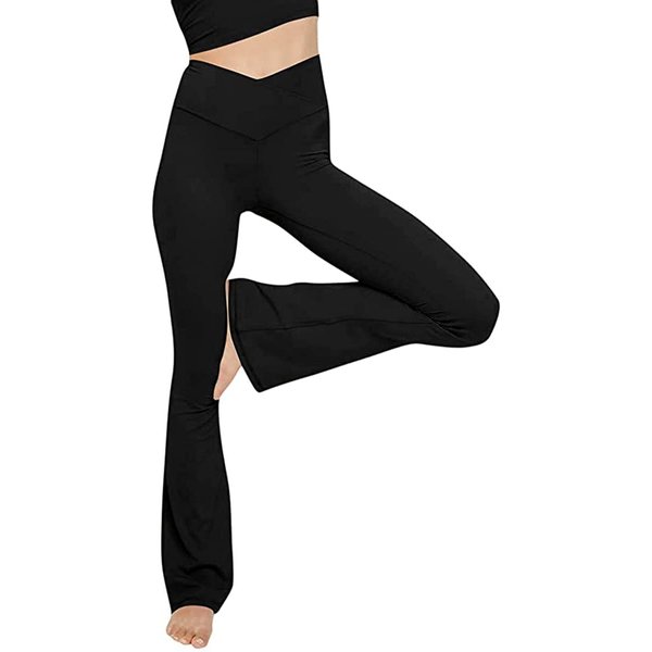TOPYOGAS Women's Casual Bootleg Yoga Pants V Crossover High Waisted Flare Workout Pants Leggings Black