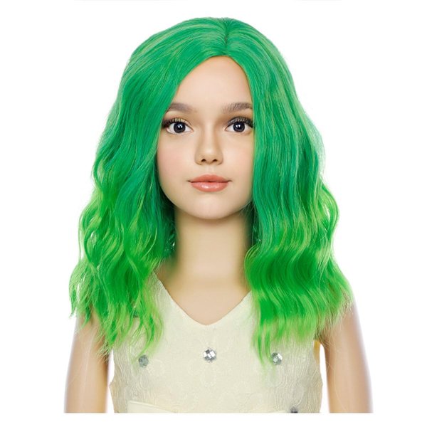 MAGQOO Green Wig Kids Girls Short Curly Wavy Green Ombre Hair Wigs Synthetic Heat Resistant Cosplay Costume Party Wigs