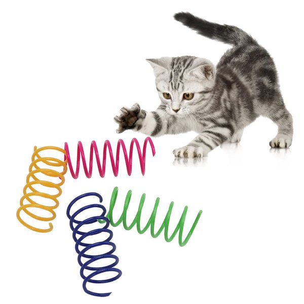 Vitdipy 40Pcs Cat Spring Toys, Interactive Colorful Plastic Coil Spiral Springs Cat Toys for Cat Kitten Pets