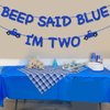 Blue Truck 2nd Birthday Banner Little Blue Truck Party Decorations Glitter Beep Said Blue I'm Two Banner Backdrop for Boys and Girls Farm Themed 2nd Birthday Party Supplies