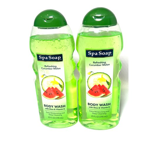 Spasoap Body Wash, With Soft Refreshing Scent Extra Moisturizing and Deep Cleansing with shea & Vitamin E (2 count) 20FL oz each; Body soap smooth feeling (Cucumber Melon)
