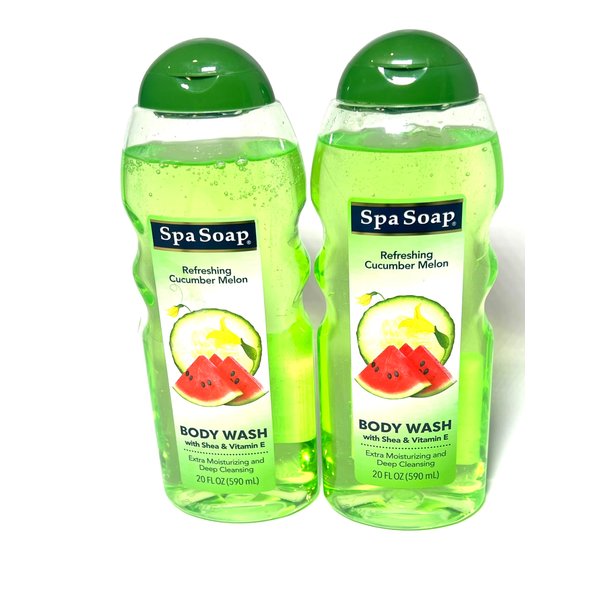 Spasoap Body Wash, With Soft Refreshing Scent Extra Moisturizing and Deep Cleansing with shea & Vitamin E (2 count) 20FL oz each; Body soap smooth feeling (Cucumber Melon)