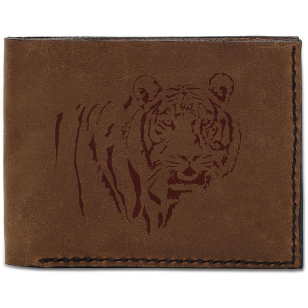 Men's Pink Tiger Drawing Handmade Natural Genuine Leather Trifold Wallet MHLT_05