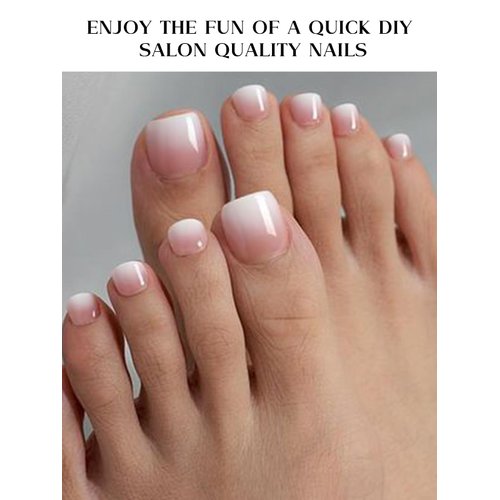 Kalolary White Gel Toenail Strips, Pink Gradient Toenail Stickers Pedicure Strips Long Lasting Salon Quality Nail Wraps with Nail File & Wood Stick(UV/LED Lamp Required）