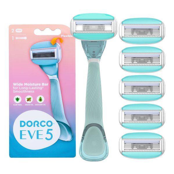 Dorco EVE5 Razor for Women, Includes 1 Razor Handle and 6 Long-Lasting Razor Blade Refills (Handle+6 Refills)