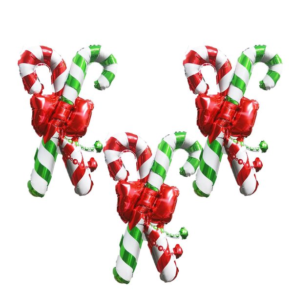 HAIMITI 3pcs Christmas Balloons Christmas Candy Canes Aluminum Foil Balloons Red Green Big Balloons Cute Cartoon Arch Kit For Christmas Kids' Party Supplies Accessories