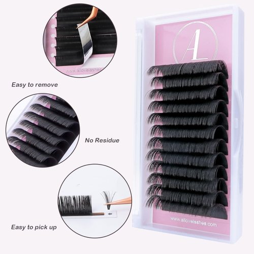ALLOVE Eyelash Extension Cashmere Super Easy Fan Volume Lash Extensions 0.05mm DD Curl 22mm Rapid Blooming Volume Lashes Self Fanning Lash Extension Supplies