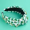 ABONDEVER St.Patrick's Day Green Beaded Headbands Rhinestone Lucky Leaf Knotted Headband Wide Jeweled Non Slip Knotted Headband St Patricks Day Hair Accessories Irish Holiday Gifts (Shamrock-B)