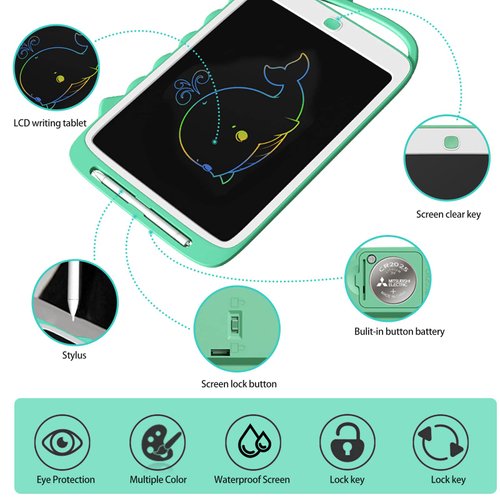 LCD Writing Tablet for Kids, Toddler Doodle Board Drawing Pad for Girls Boys 2-6 Years Old 10 Inch Education Gaming Reusable Tablet Toys Birthday Gift Writing Board for Toddlers, Green