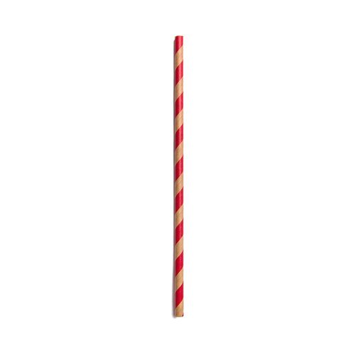 Restaurantware 7.8 Inch Paper Straws For Drinking 100 DurableDurablePaper Straws - Sturdy Spiral Design Kraft Brown and Red Paper Eco-Friendly Paper Straws Vibrant Colors For Cold Drinks