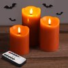 Girimax Burnt Orange Flameless Pillar Candles with Remote Timer, Halloween Fall LED Candles, Battery Operated Set of 3