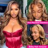 oisiyu Highlight Lace Front Wig Human Hair 13x4 Body Wave HD Lace Front Wigs Human Hair Pre Plucked 4/27 Ombre Honey Blonde HD Lace Frontal Glueless Wigs For Women 180% Density 26 Inch Super Soft